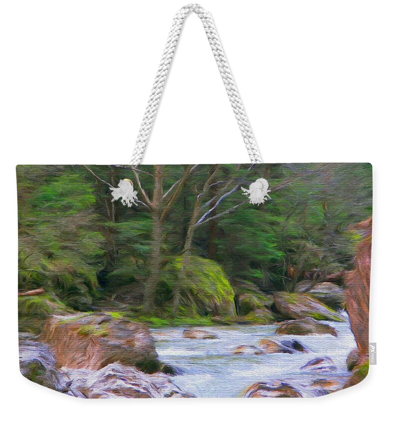 River Weekender Tote Bag featuring the painting Rapids at the Rivers Bend by Jeffrey Kolker