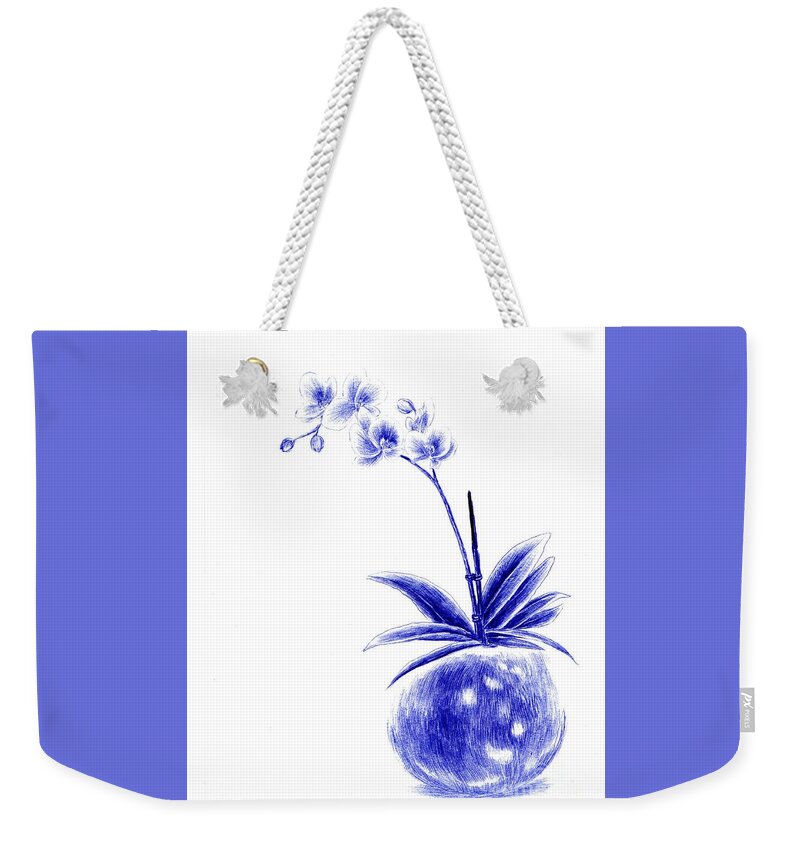 Blue Weekender Tote Bag featuring the drawing Rare Beauty by Alice Chen