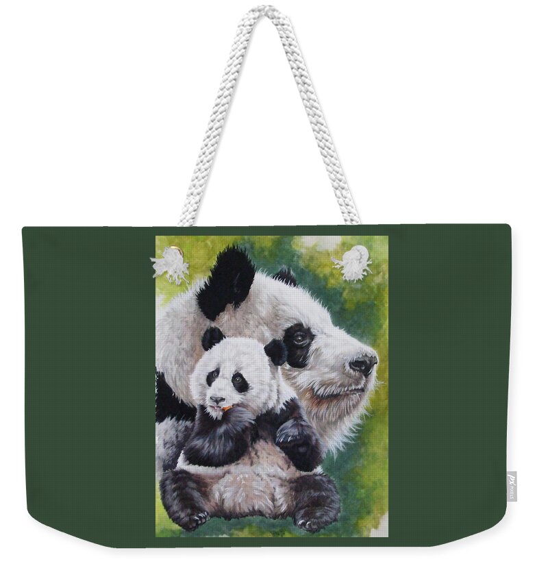 Giant Panda Weekender Tote Bag featuring the mixed media Rarified by Barbara Keith