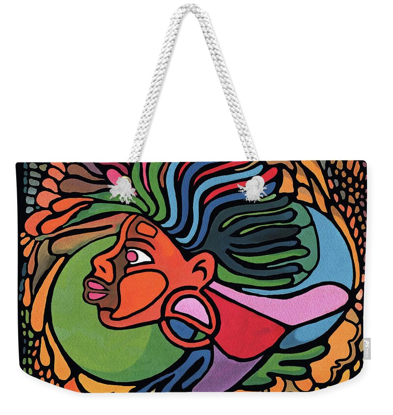 Looking Weekender Tote Bag featuring the painting Rasta Queen by Anthony Mwangi
