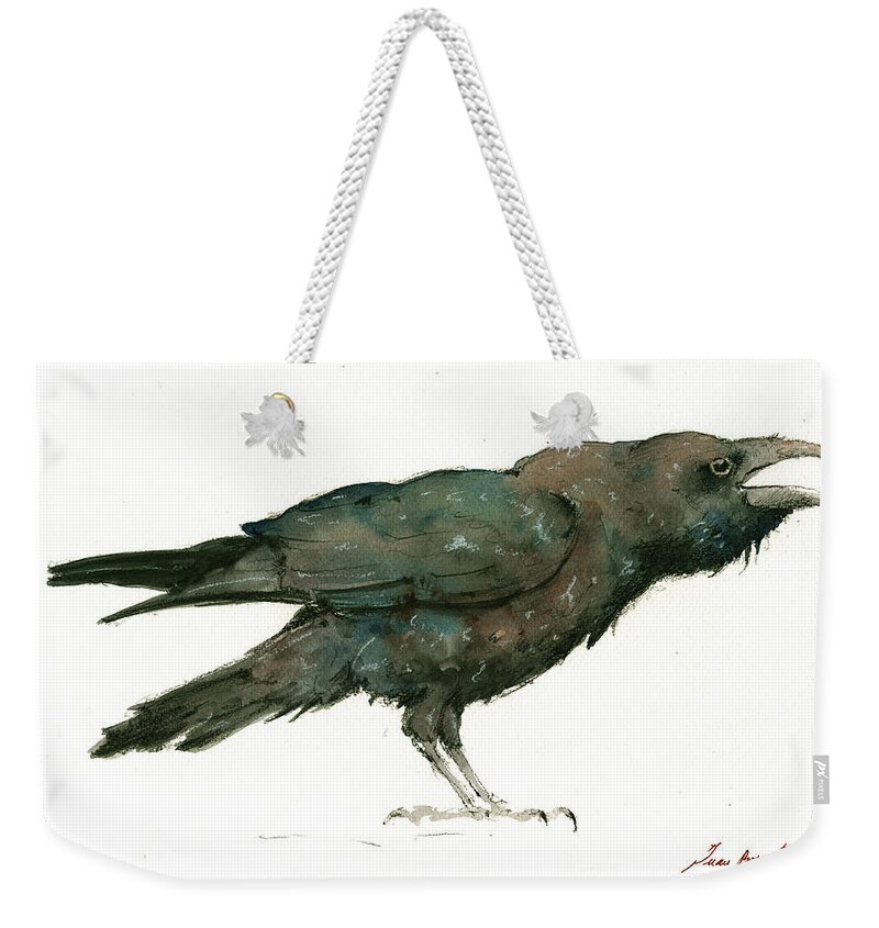 Raven Art Weekender Tote Bag featuring the painting Raven bird by Juan Bosco
