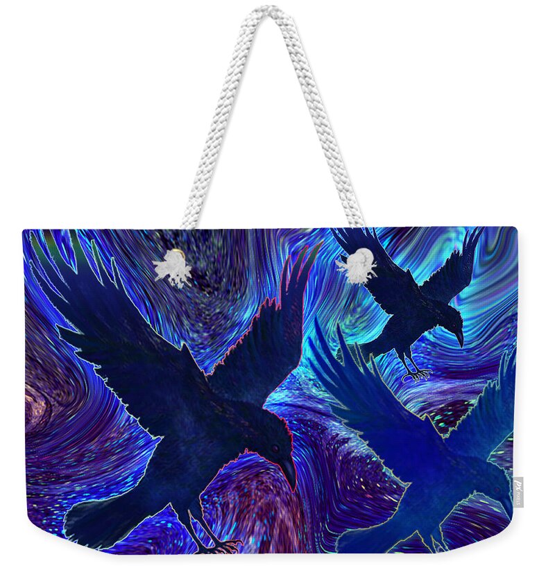 Ravens On Blue Weekender Tote Bag featuring the painting Ravens on Blue by Teresa Ascone