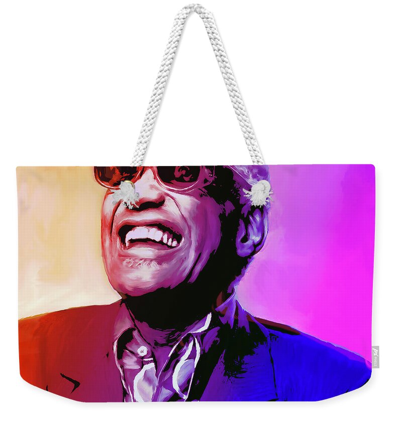 Ray Charles Weekender Tote Bag featuring the painting Ray Charles by Greg Joens