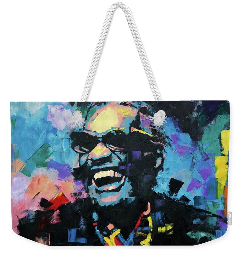 Ray Charles Weekender Tote Bag featuring the painting Ray Charles by Richard Day