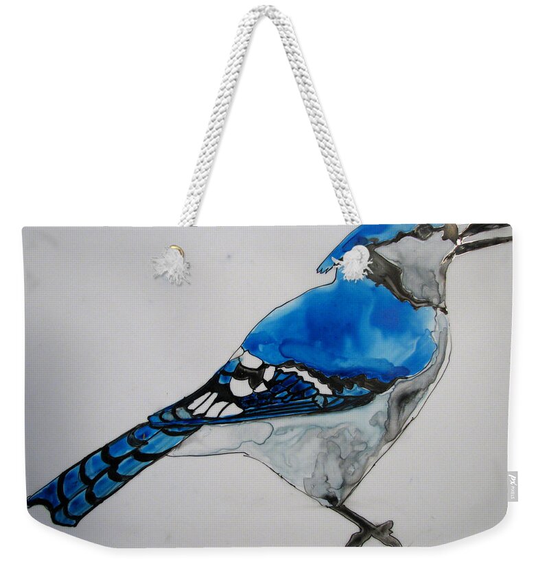 Birds Weekender Tote Bag featuring the painting Ready Blue by Patricia Arroyo