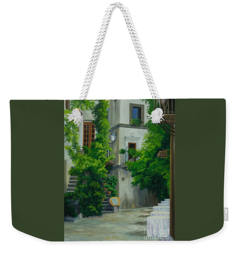 Italy Street Painting Weekender Tote Bag featuring the painting Ready for Business by Charlotte Blanchard
