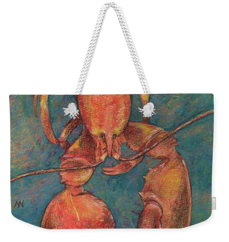 Lobster Weekender Tote Bag featuring the mixed media Ready for Suppah by AnneMarie Welsh