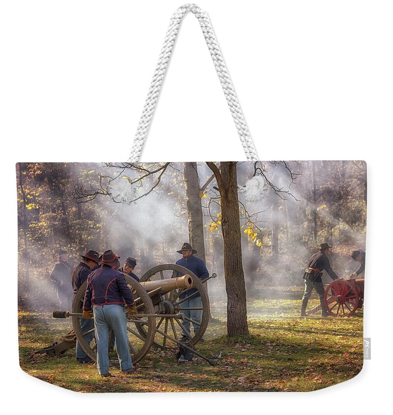 Civil War Weekender Tote Bag featuring the photograph Ready the Cannons by Susan Rissi Tregoning