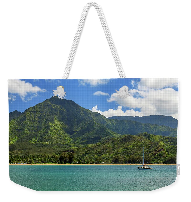 Sailboat Weekender Tote Bag featuring the photograph Ready To Sail In Hanalei Bay by James Eddy