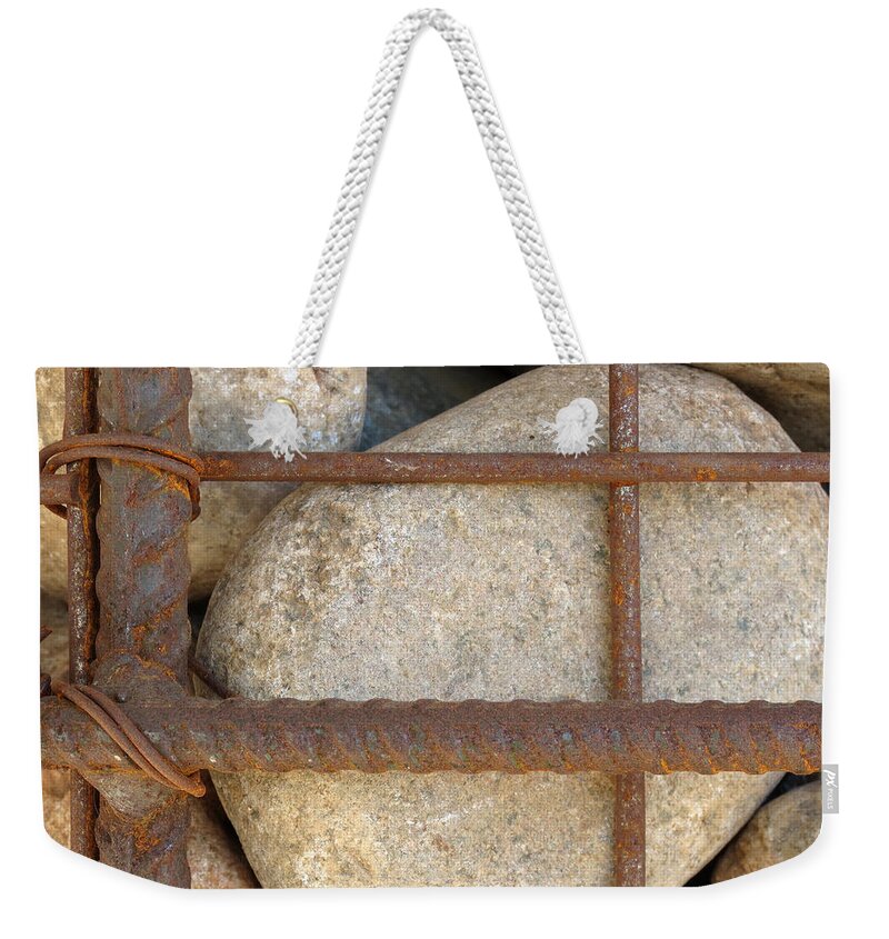 Metal Weekender Tote Bag featuring the photograph Rebar and Rocks by Laurel Powell