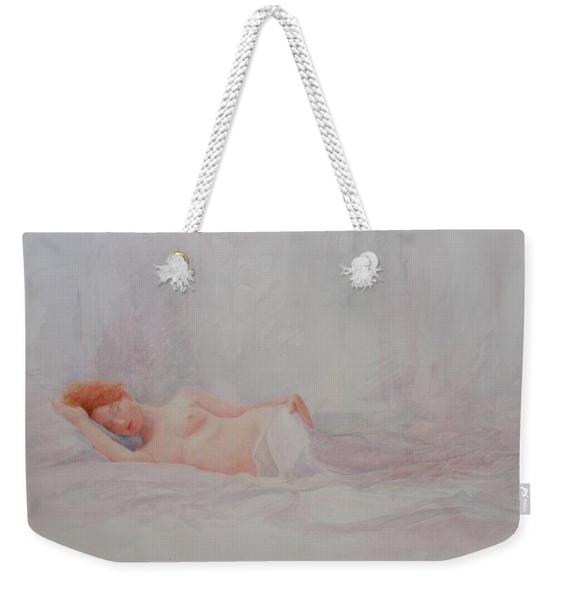 Reclining Nude Weekender Tote Bag featuring the painting Reclining Nude 4 by David Ladmore