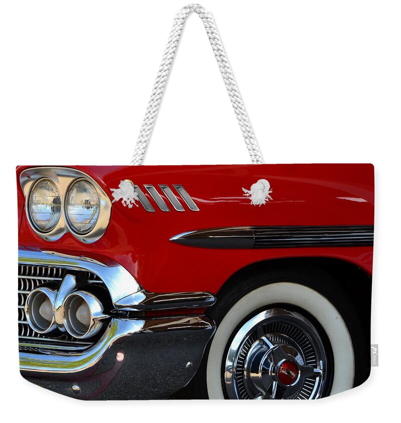  Weekender Tote Bag featuring the photograph Red 50's Classic Head Light by Dean Ferreira