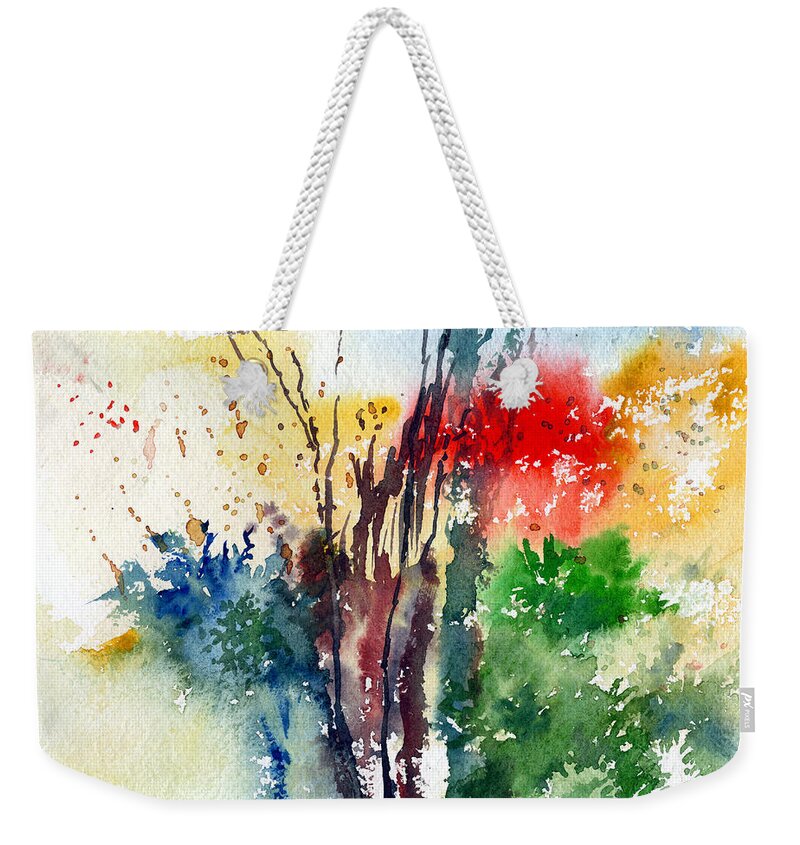 Watercolor Weekender Tote Bag featuring the painting Red And Green by Anil Nene