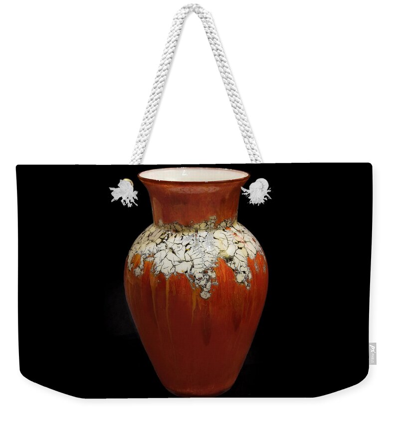 Glass Weekender Tote Bag featuring the glass art Red and White Vase by Christopher Schranck