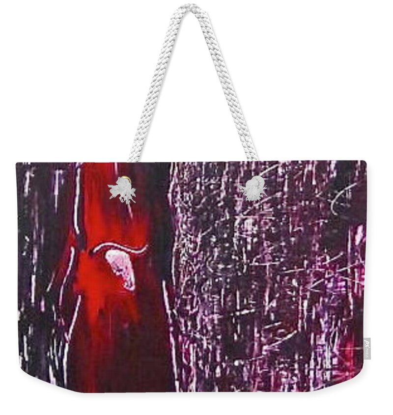Woman Weekender Tote Bag featuring the painting Red at Night by Janice Nabors Raiteri