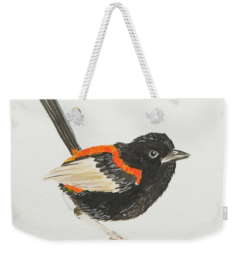 Bird Weekender Tote Bag featuring the painting Red-backed fairywren by Stefanie Forck