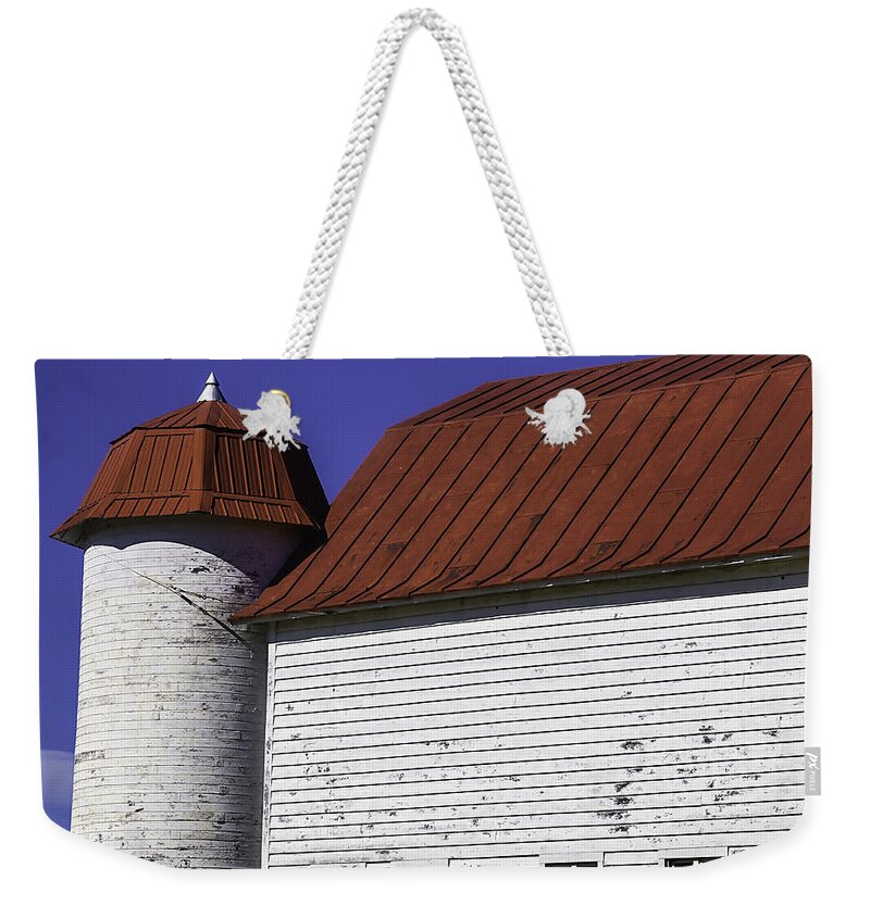 Red Weekender Tote Bag featuring the photograph Red Barn Close Up by Garry Gay