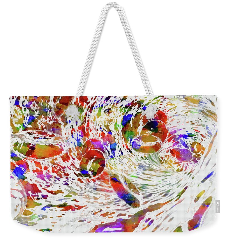 Red Blood Cells Weekender Tote Bag featuring the mixed media Red Blood Cells by Ann Leech
