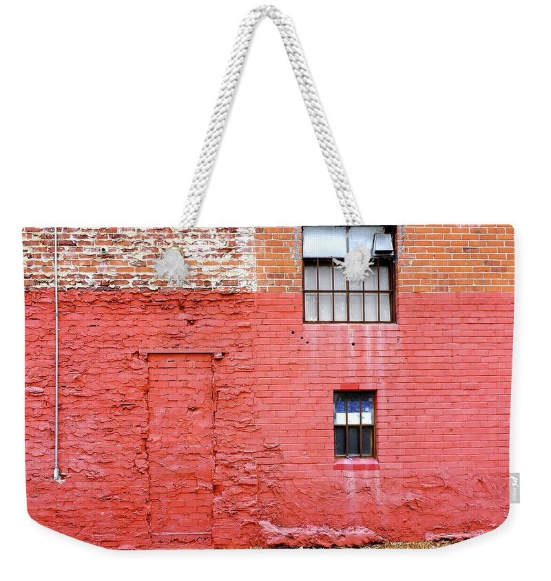Old Red Brick Wall Weekender Tote Bag featuring the photograph Red Brick Wall Downtown Hayward California by Kathy Anselmo