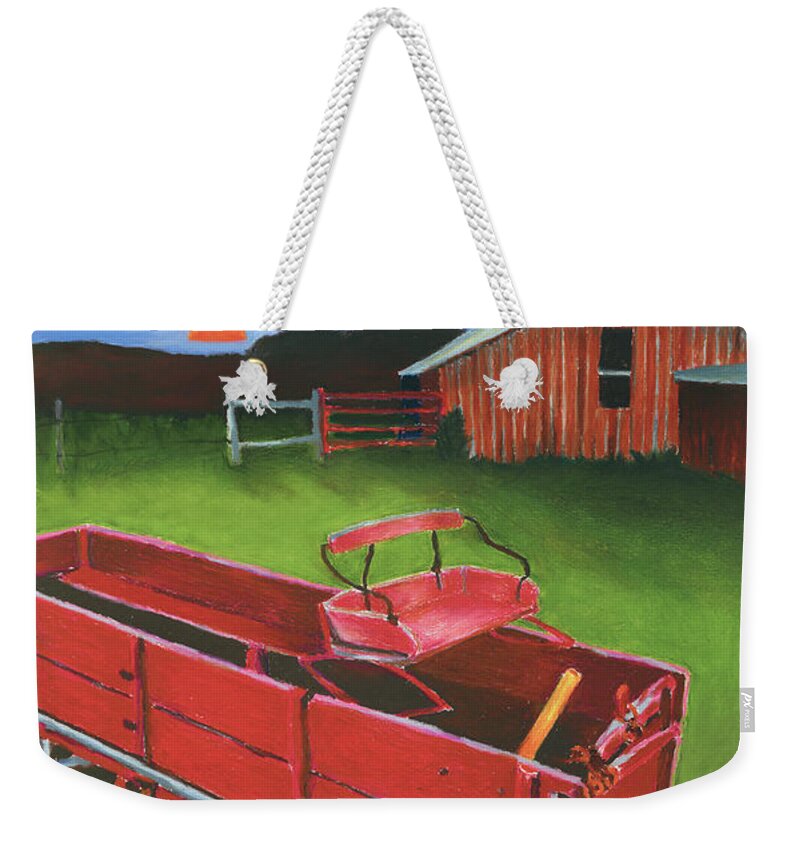 Texas Scenery Weekender Tote Bag featuring the painting Red Buckboard Wagon by Stephen Anderson