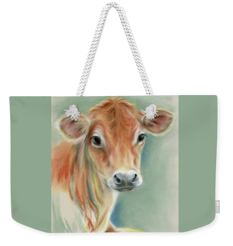 Farm Animal Weekender Tote Bag featuring the painting Red Calf Portrait by MM Anderson