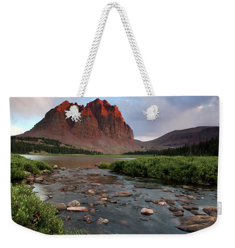 Utah Weekender Tote Bag featuring the photograph Red Castle Sunset with last light of the day by Brett Pelletier