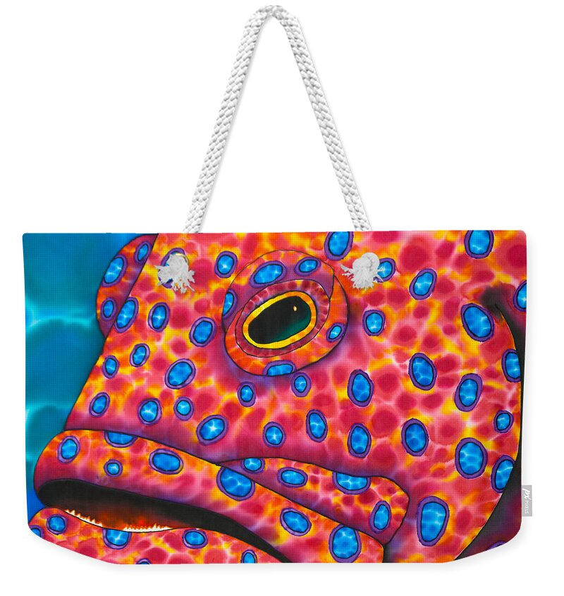 Coral Grouper Weekender Tote Bag featuring the painting Red Coral Grouper by Daniel Jean-Baptiste