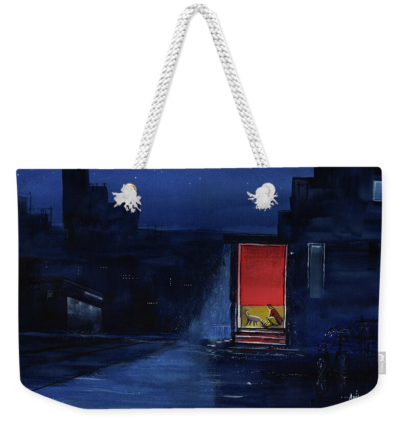 Nature Weekender Tote Bag featuring the painting Red Curtain by Anil Nene