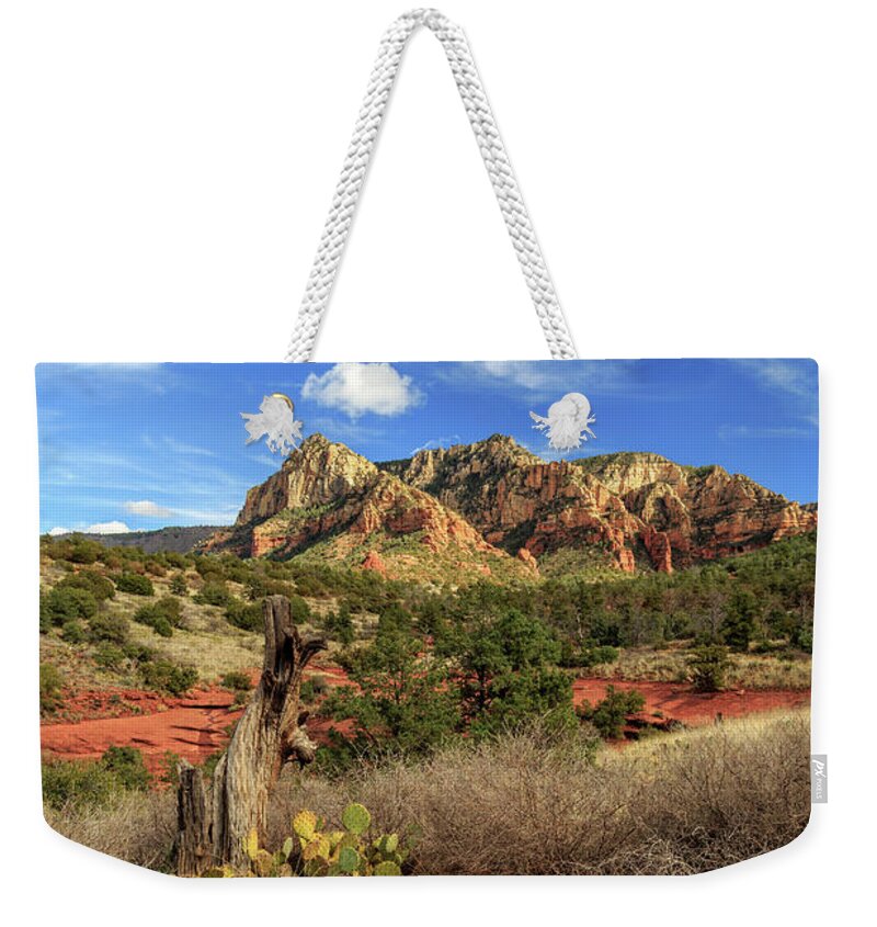 Cactus Weekender Tote Bag featuring the photograph Red Dirt And Cactus In Sedona by James Eddy