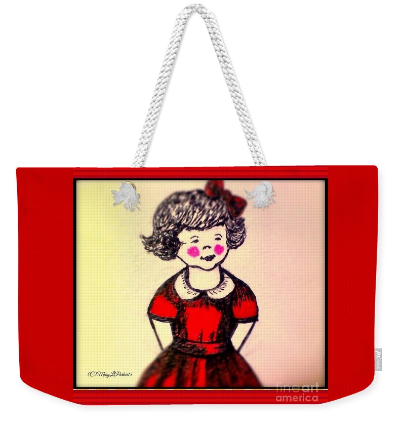  Little Girl Weekender Tote Bag featuring the mixed media Red Dress by MaryLee Parker