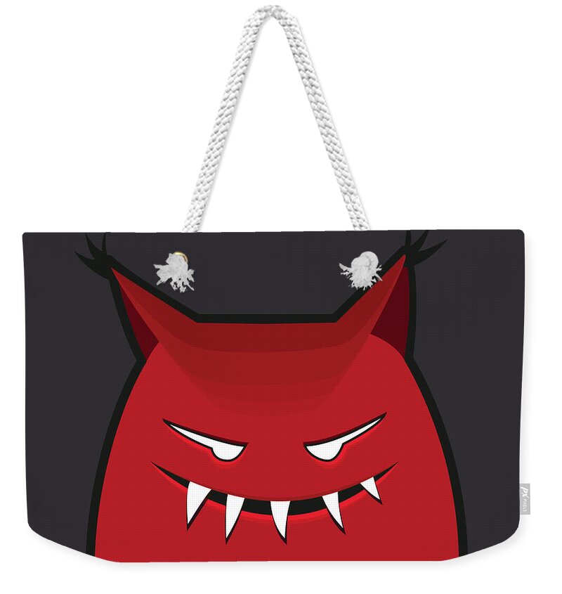 Scary Weekender Tote Bag featuring the digital art Red Evil Monster With Pointy Ears by Boriana Giormova
