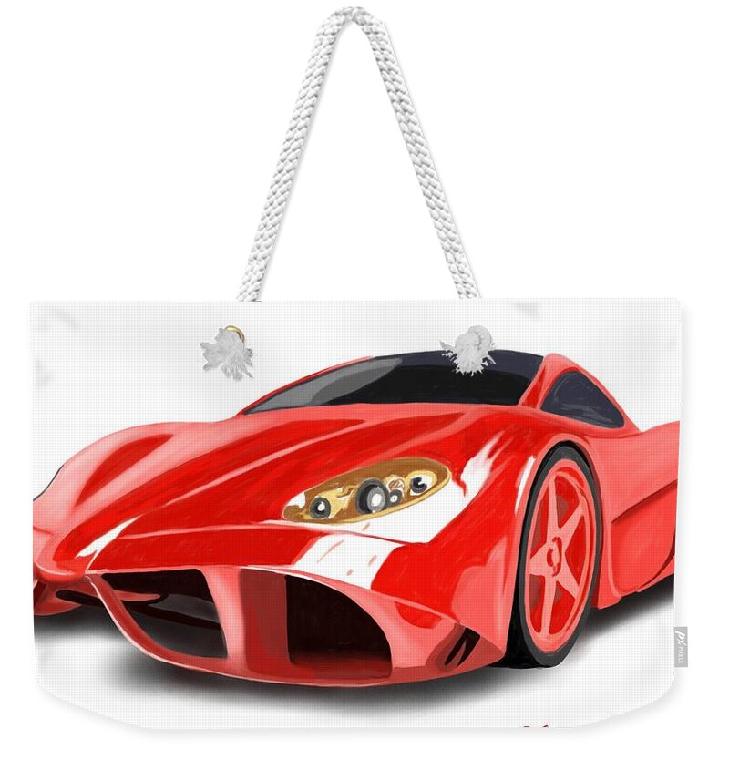 Ferrari Weekender Tote Bag featuring the painting Red Ferrari by ThomasE Jensen