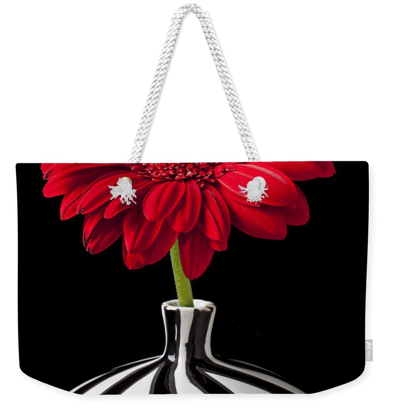 Red Weekender Tote Bag featuring the photograph Red Gerbera Daisy by Garry Gay