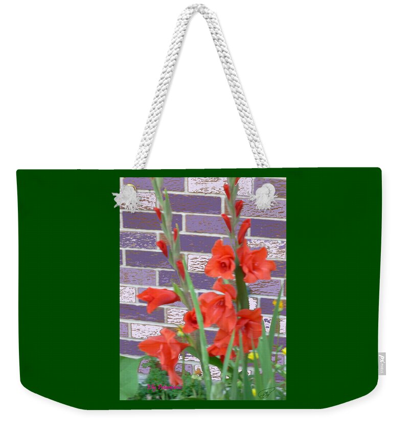 Flowers Weekender Tote Bag featuring the pyrography Red Gladiolas by Elly Potamianos