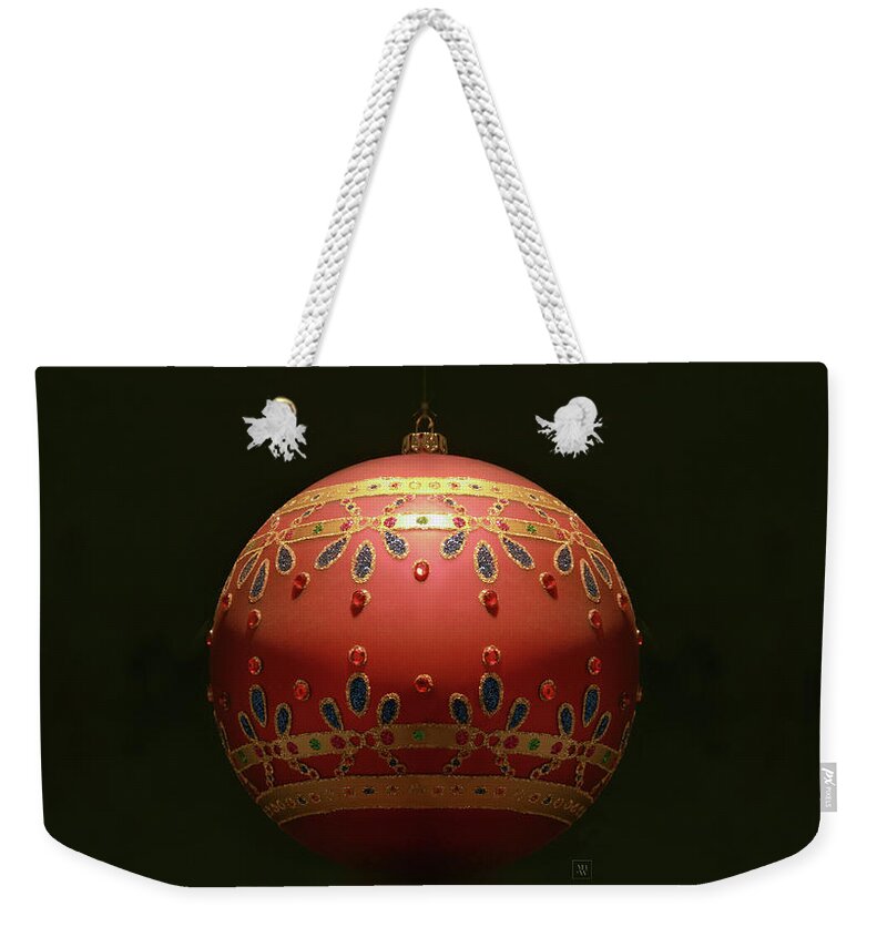 Glass Ball Weekender Tote Bag featuring the photograph Red and Sparkling Glass Sphere by Yvonne Wright