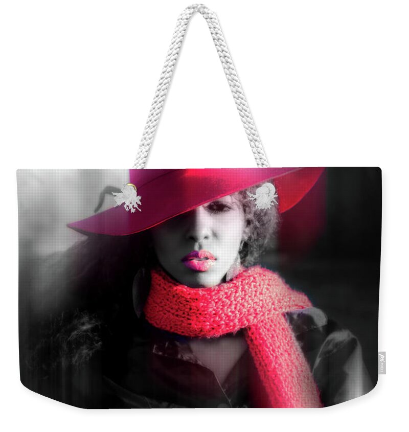 Red Hat Weekender Tote Bag featuring the photograph Red hat by Lilia S