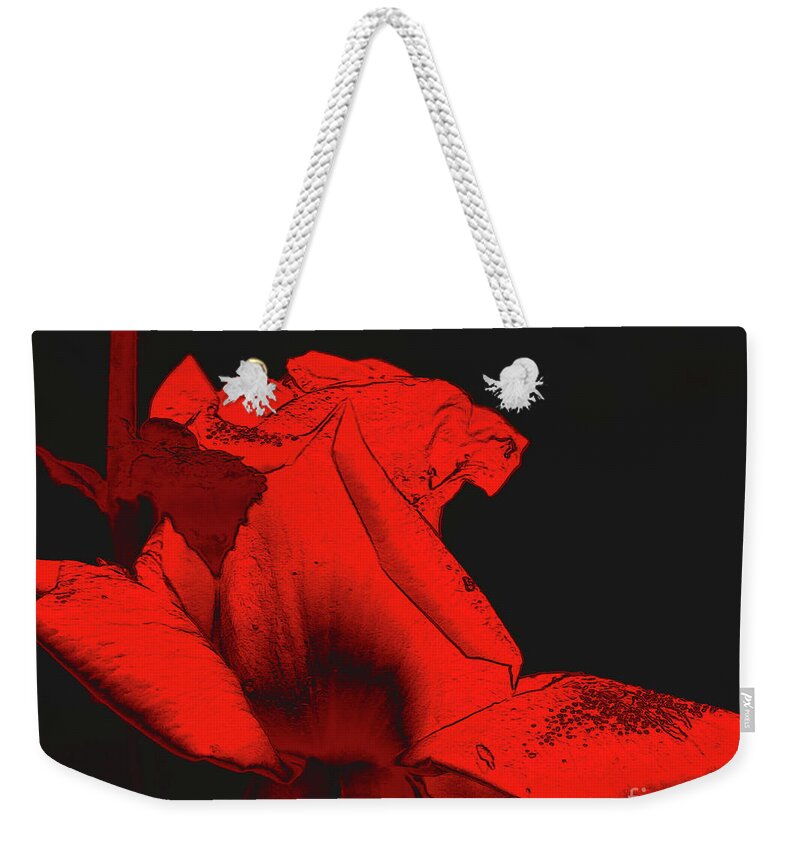 Flower Weekender Tote Bag featuring the digital art Red Hot Rosebud by Smilin Eyes Treasures