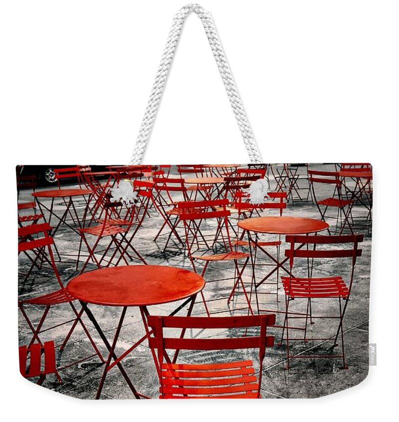 New York City Weekender Tote Bag featuring the photograph Red In My World - New York City by Angie Tirado