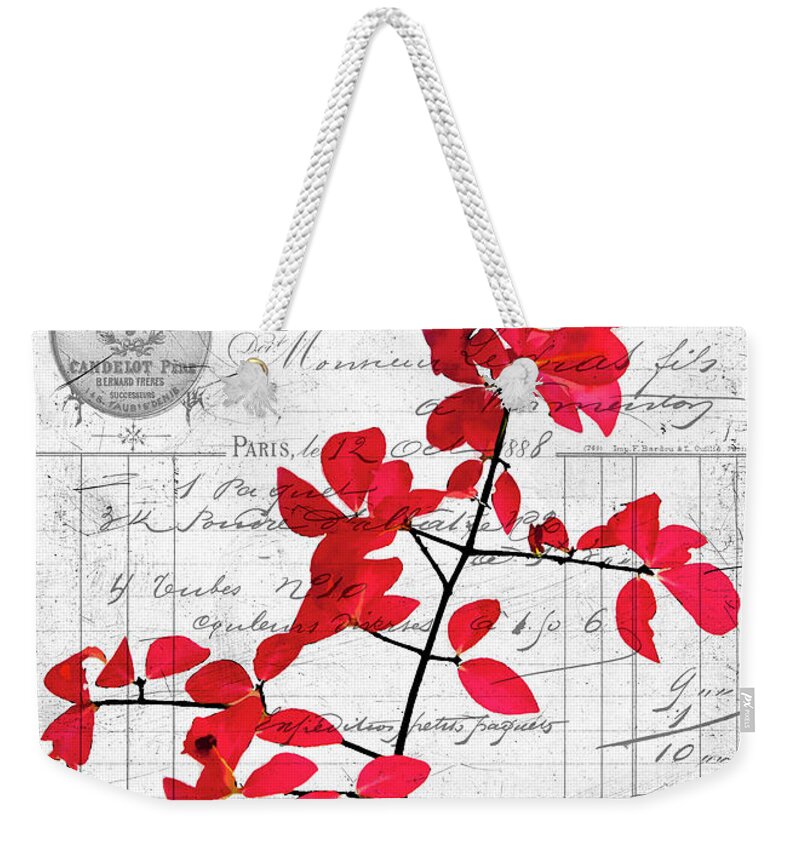 Black Weekender Tote Bag featuring the photograph Red Leaves by Cathy Kovarik