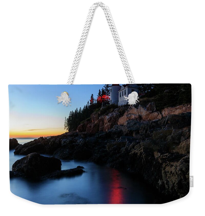 Bass Harbor Head Lighthouse Weekender Tote Bag featuring the photograph Red Light by Rob Davies