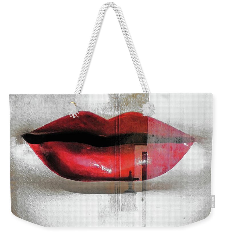 Lips Weekender Tote Bag featuring the photograph Red lips and old windows by Gabi Hampe
