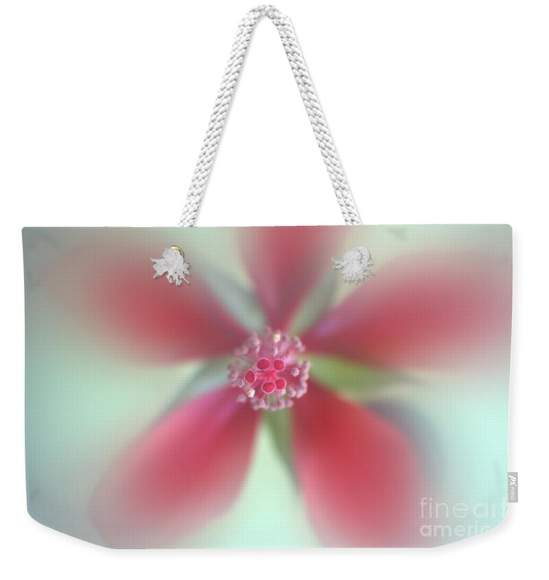 Abstract Weekender Tote Bag featuring the photograph Red Macro Floral Art by Ella Kaye Dickey