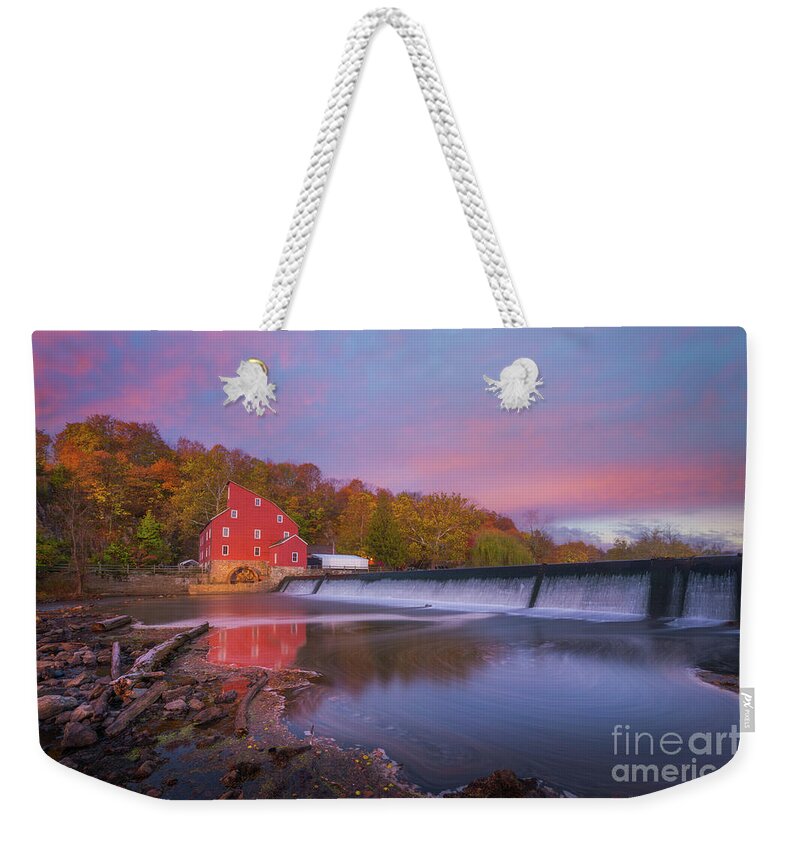 The Red Mill Weekender Tote Bag featuring the photograph Red Mill Swirls by Michael Ver Sprill
