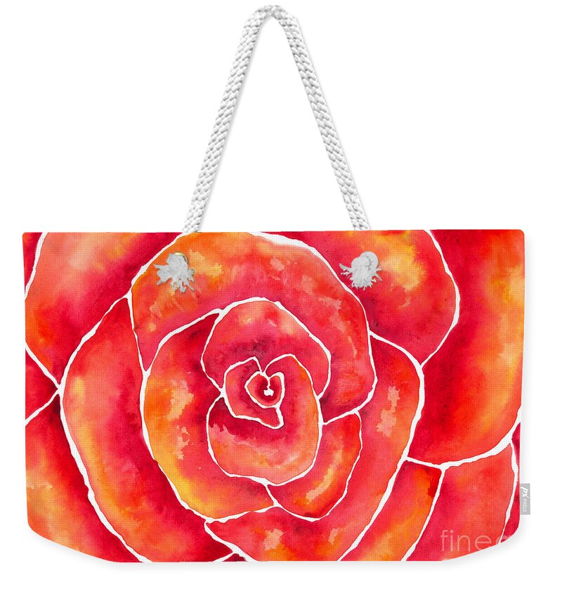 Artoffoxvox Weekender Tote Bag featuring the painting Red-Orange Rose Macro by Kristen Fox