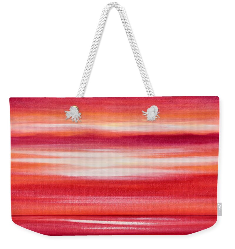Sunset Weekender Tote Bag featuring the painting Red Panoramic Abstract Sunset by Gina De Gorna