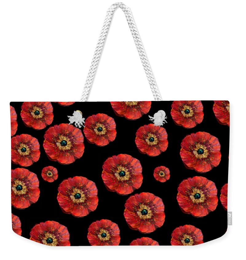 Floral Painting; Shades Of Pink Weekender Tote Bag featuring the digital art Red Poppies Transparent by Lena Owens - OLena Art Vibrant Palette Knife and Graphic Design