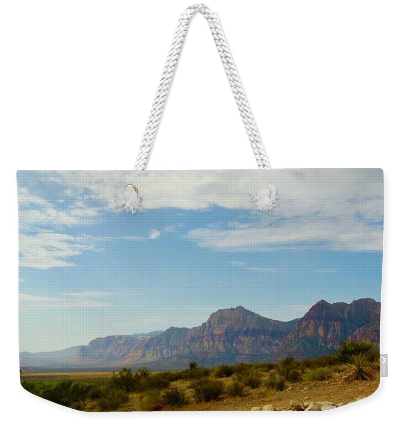 Red Rock Canyon Weekender Tote Bag featuring the photograph Red rock Morning Panorama by Craig Wood