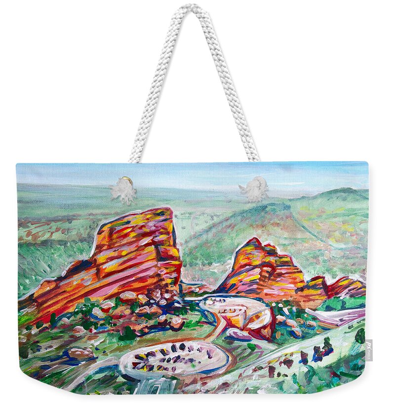 Red Rocks Weekender Tote Bag featuring the painting Red Rocks Amphitheatre by Aaron Spong