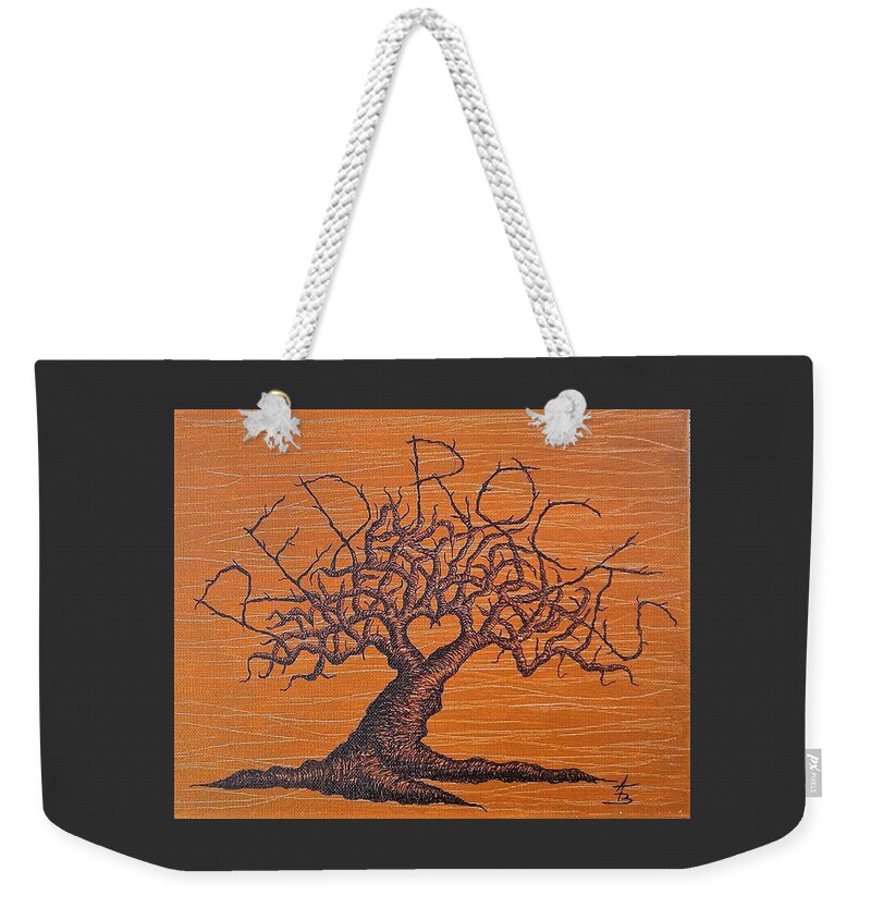 Red Rocks Weekender Tote Bag featuring the drawing Red Rocks Love Tree by Aaron Bombalicki
