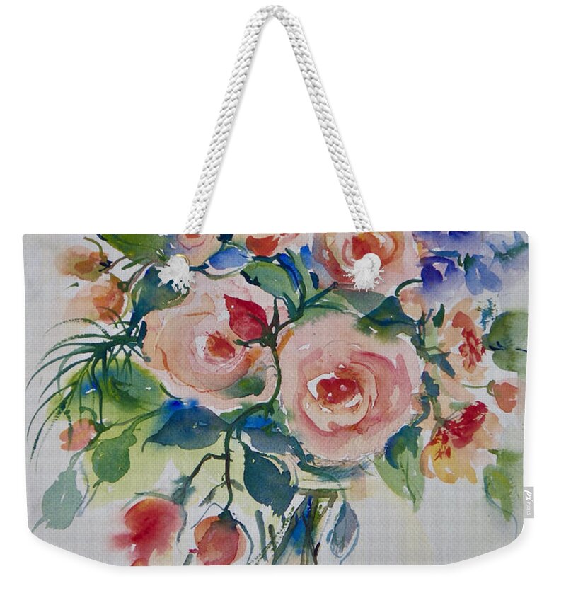Flowers Weekender Tote Bag featuring the painting Red Roses by Ingrid Dohm